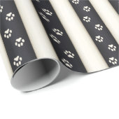 Dog Paw druckt Schwarz & Antikes Weißes Haustier L Geschenkpapier (Rolleneckpunkt)