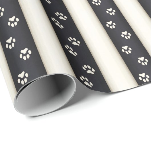 Dog Paw druckt Schwarz & Antikes Weißes Haustier L Geschenkpapier (Rolleneckpunkt)