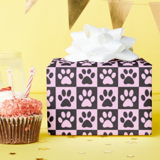 Dog Paw druckt schwarz und rosa Geschenkpapier (Geburtstagsparty)