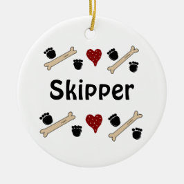 Dog Paw druckt und Knochen mit Namen Keramik Ornament