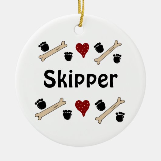 Dog Paw druckt und Knochen mit Namen Keramik Ornament (Vorne)