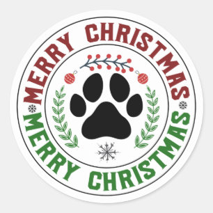 Dog Paw Frohe Weihnachtskleber Runder Aufkleber