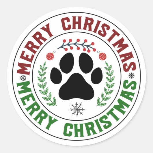 Dog Paw Frohe Weihnachtskleber Runder Aufkleber (Vorderseite)