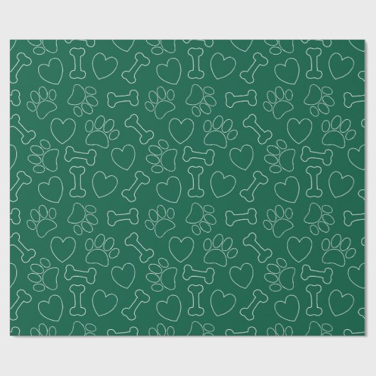 Dog Paw Hearts And Bones Pattern Custom Green Geschenkpapier (Flach)