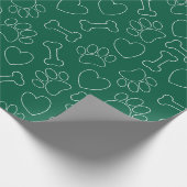 Dog Paw Hearts And Bones Pattern Custom Green Geschenkpapier (Ecke)