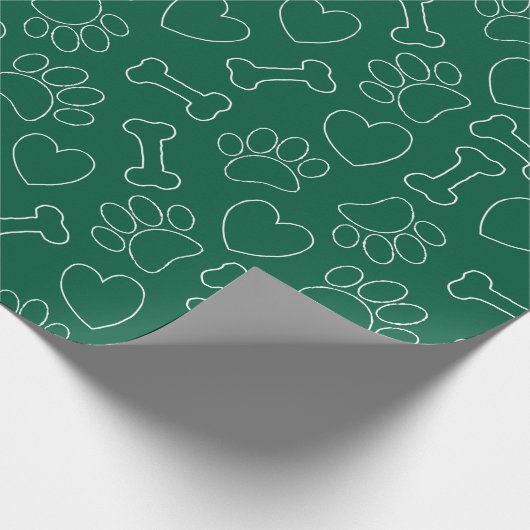 Dog Paw Hearts And Bones Pattern Custom Green Geschenkpapier (Ecke)