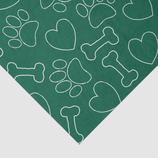 Dog Paw Hearts And Bones Pattern Custom Green Seidenpapier (Detail)
