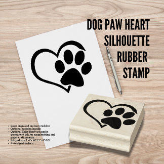 Dog Paw Herz Silhouette Gummi Briefmarke Gummistempel