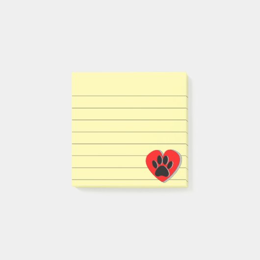 Dog Paw Herz Zeichnend Lined 3x3 Post-it Klebezettel (Vorderseite)