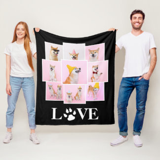 Dog Paw LIEBE Personalisiert 9 FotoCollage Fleecedecke