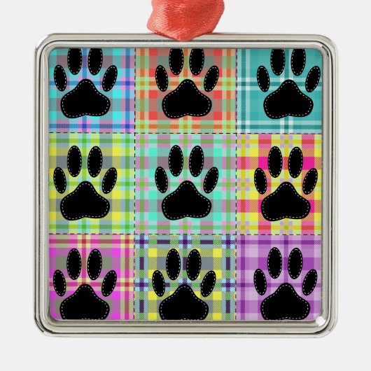 Dog Paw Muster Quilt Ornament Aus Metall (Vorne)