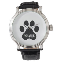Dog Paw Name Silhouette Design Armbanduhr
