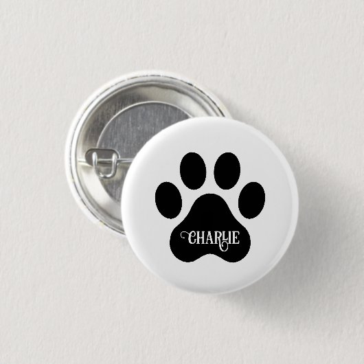 Dog Paw Name Silhouette Design Button (Vorne & Hinten)