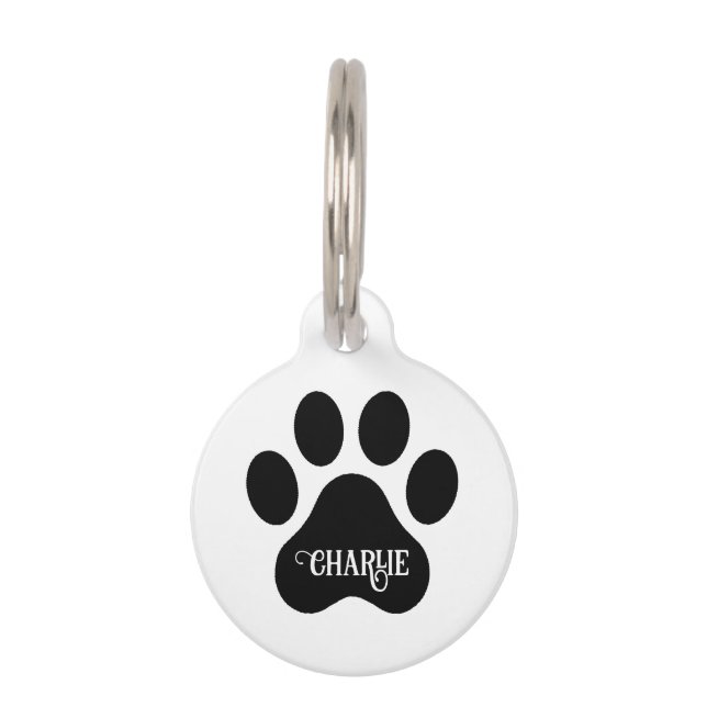 Dog Paw Name Silhouette Design Haustiermarke (Vorderseite)