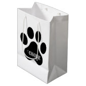 Dog Paw Name Silhouette Design Mittlere Geschenktüte (Vorderseite Schrägansicht)