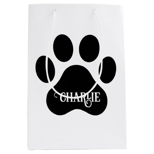 Dog Paw Name Silhouette Design Mittlere Geschenktüte (Vorderseite)