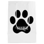 Dog Paw Name Silhouette Design Mittlere Geschenktüte (Rückseite)