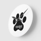 Dog Paw Name Silhouette Design Runde Wanduhr (Winkel)