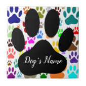 Dog Paw Pattern With Custom Name Ceramic Tile Fliese (Vorderseite)