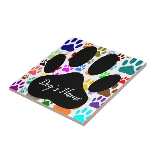 Dog Paw Pattern With Custom Name Ceramic Tile Fliese (Seite)