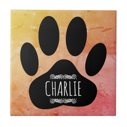 Dog Paw Print Add Individuelle Name Fliese (Vorderseite)