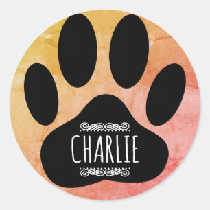 Dog Paw Print Add Individuelle Name Runder Aufkleber