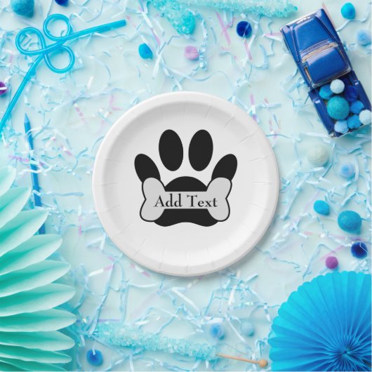 Dog Paw Print and Bone Custom Text Pappteller (Party)