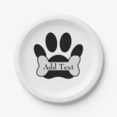 Dog Paw Print and Bone Custom Text Pappteller (Vorderseite)