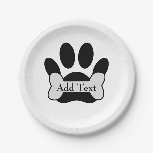 Dog Paw Print and Bone Custom Text Pappteller (Vorderseite)