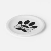 Dog Paw Print and Bone Custom Text Pappteller (Schrägansicht)