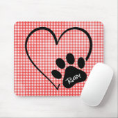 Dog Paw Print and Heart on Gingham Mousepad (Mit Mouse)