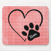 Dog Paw Print and Heart on Gingham Mousepad (Vorne)