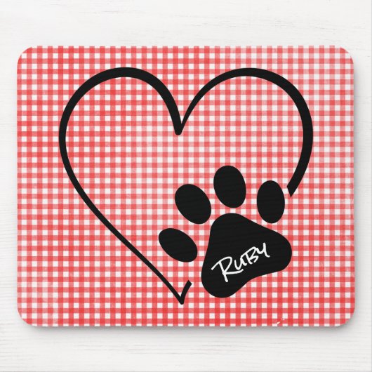 Dog Paw Print and Heart on Gingham Mousepad (Vorne)