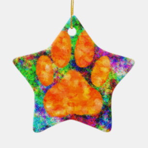 Dog Paw Print Aquarell Keramik Ornament