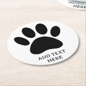 Dog Paw Print Art Black and White Custom Text Runder Pappuntersetzer (Angewinkelt)