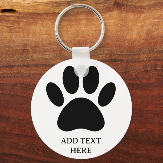 Dog Paw Print Art Black and White Custom Text Schlüsselanhänger (Vorderseite)