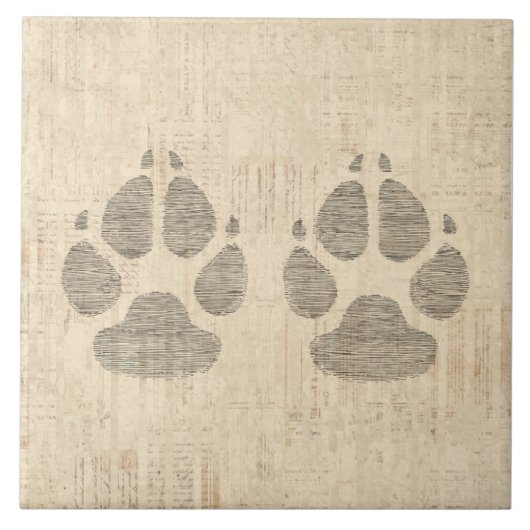Dog Paw Print Art mit Skriptpapier Hintergrund Fliese (Vorderseite)