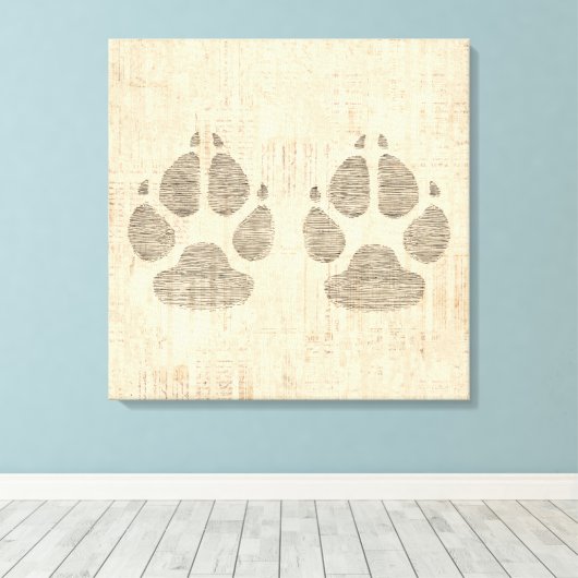 Dog Paw Print Art mit Skriptpapier Hintergrund Leinwanddruck (Insitu (Holzboden))