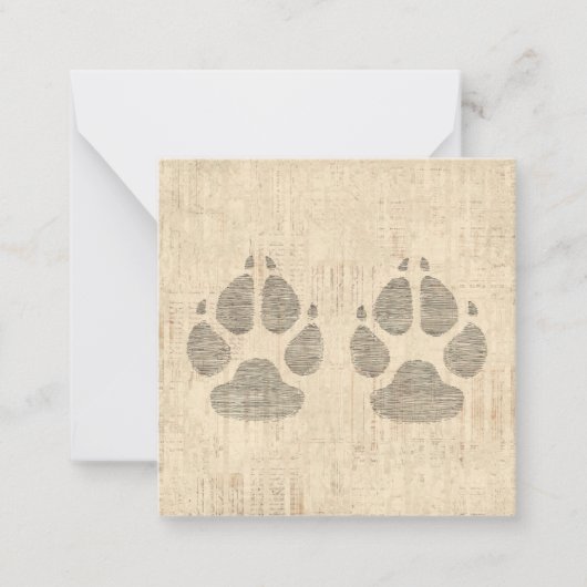 Dog Paw Print Art mit Skriptpapier Hintergrund Mitteilungskarte (Vorderseite)