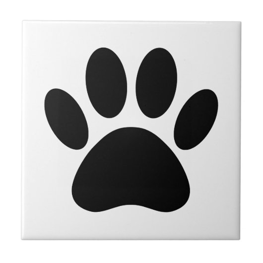Dog Paw Print Art Schwarz-Weiß Fliese (Vorderseite)