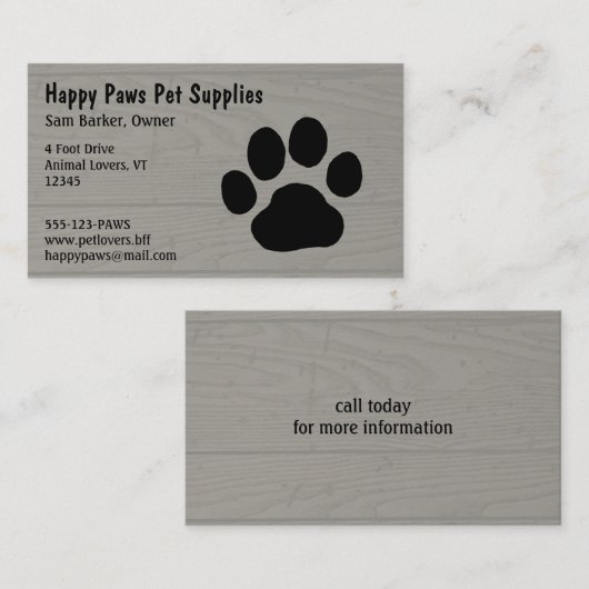 Dog Paw Print auf Imitaten Holzsyle Hintergrund Visitenkarte (Vorne/Hinten)