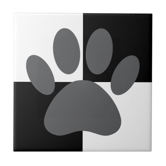 Dog Paw Print Black and White Custom Fliese (Vorderseite)