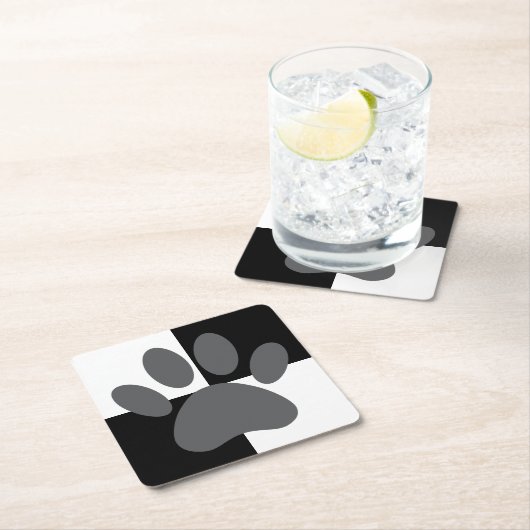 Dog Paw Print Black and White Custom Rechteckiger Pappuntersetzer (Vor Ort)