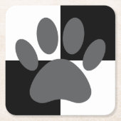 Dog Paw Print Black and White Custom Rechteckiger Pappuntersetzer (Vorderseite)