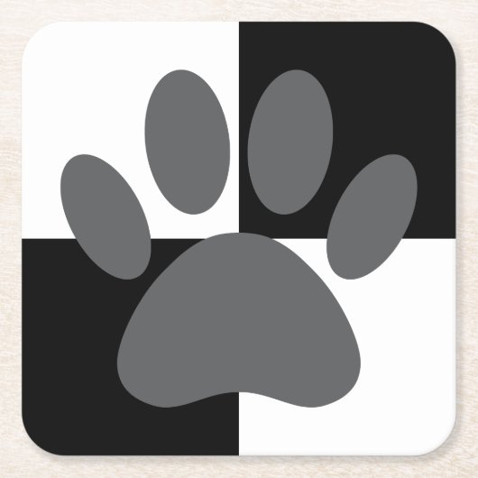 Dog Paw Print Black and White Custom Rechteckiger Pappuntersetzer (Vorderseite)