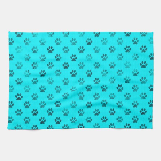Dog Paw Print Blue Aquamarin Aqua Hintergrund Meta Handtuch (Horizontal)