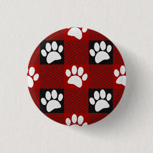 Dog Paw Print Buffalo Kariert in Schwarz und Rot Button