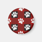 Dog Paw Print Buffalo Kariert in Schwarz und Rot Magnet (Vorne)