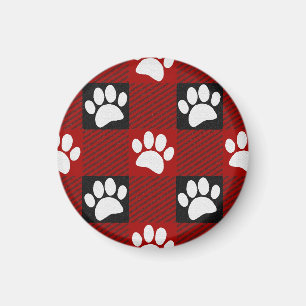 Dog Paw Print Buffalo Kariert in Schwarz und Rot Magnet