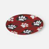 Dog Paw Print Buffalo Kariert in Schwarz und Rot Pappteller (Schrägansicht)